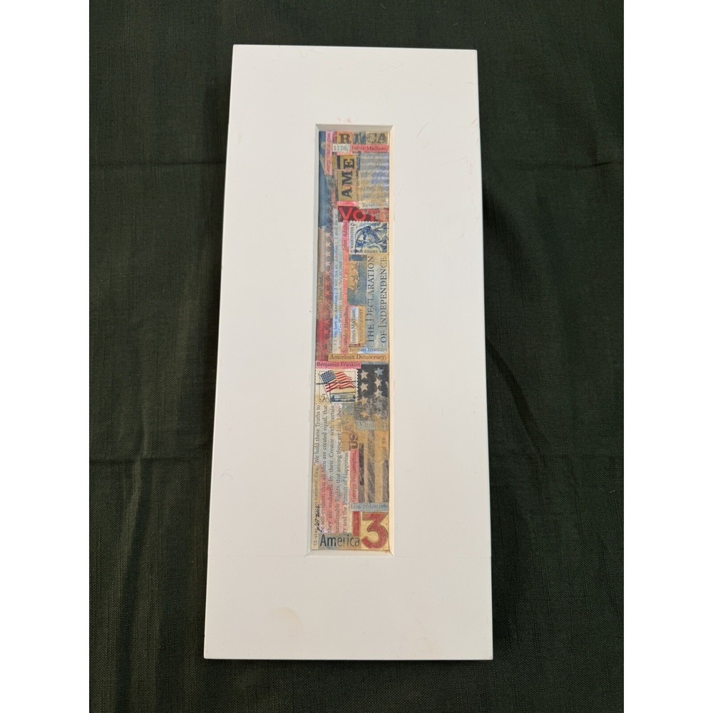 Collage Original Art Work Americana Patriotic Vote Stamps Small White Frame